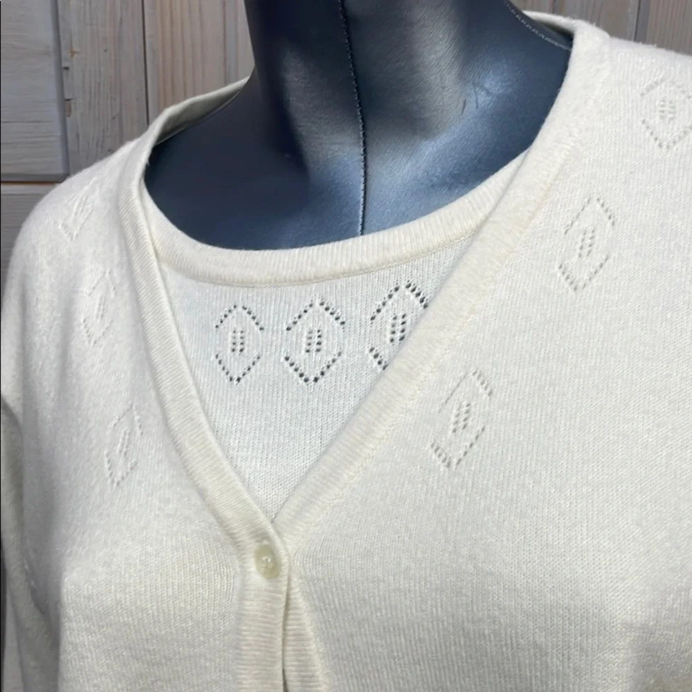 Sag Harbor Cream Cardigan Lightweight Knit